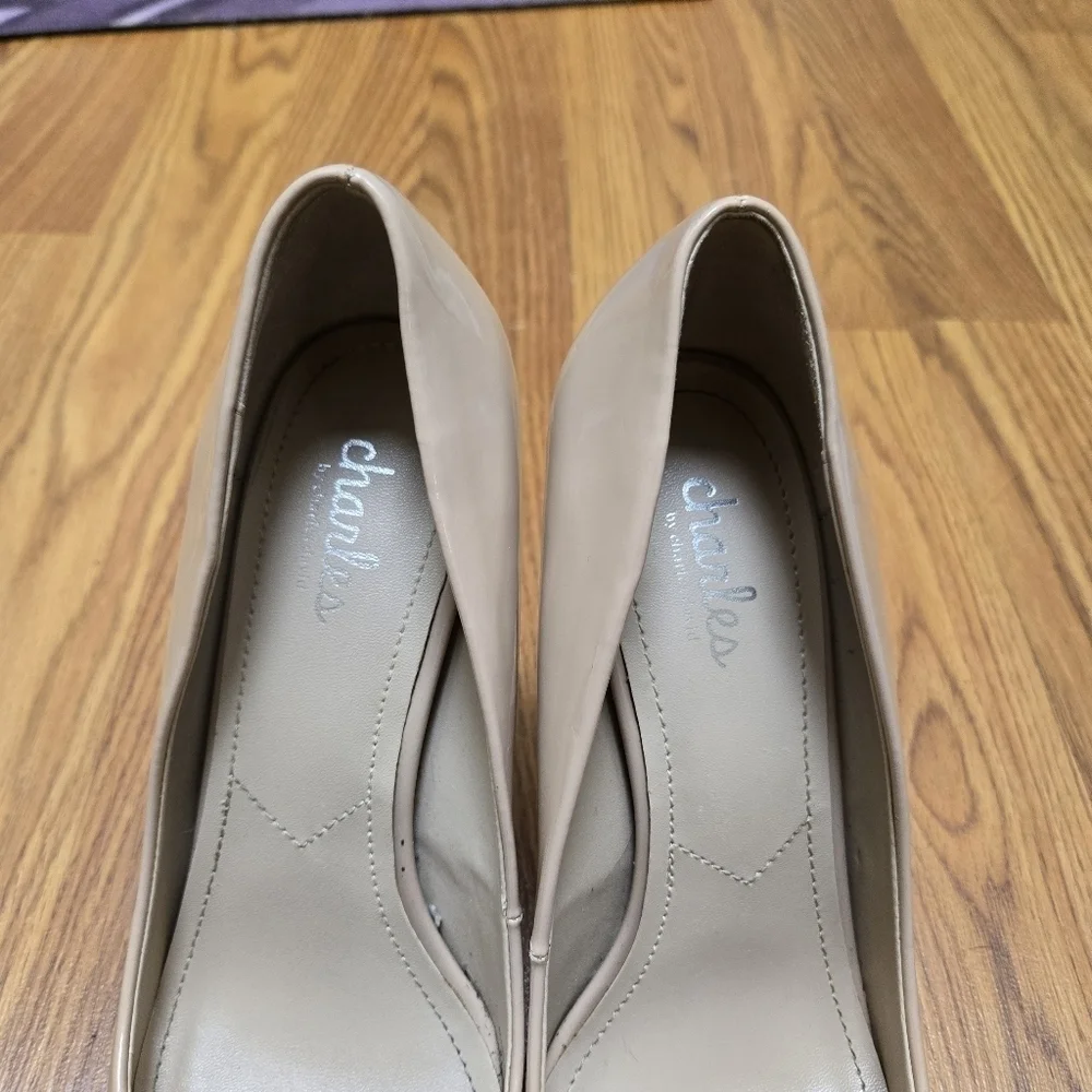 Charles by Charles David Nude Kitten Heel Pumps 8.5M Patent Work